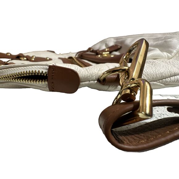 Emma Fox Lily Leather Ivory and Brown Leather Fold Over Crossbody Messenger Bag - Picture 4 of 12